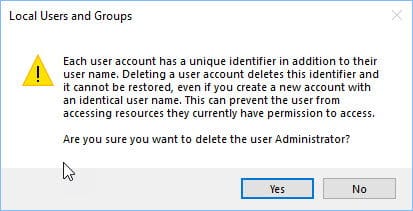 Eliminar el usuario administrador en Windows 10