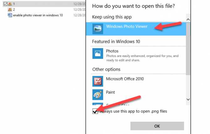 Habilitar el visor de fotos de Windows en Windows 10