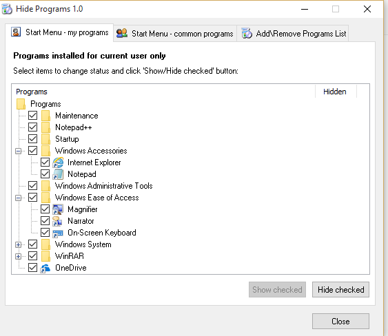 Cómo ocultar programas en programas y características en Windows 10 8