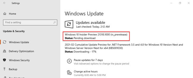 Windows 10 Insider Build 21318