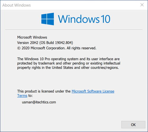 Winver mostrando Windows 10 Build 19042804