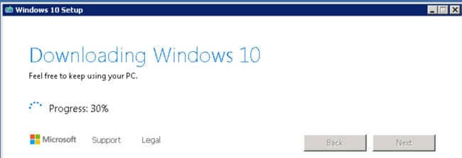 Herramienta de creación de medios descargando Windows 10