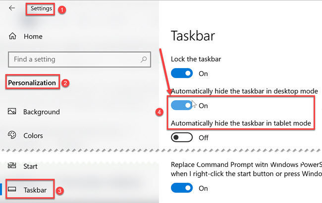 Ocultar automáticamente la barra de tareas en la configuración de Windows