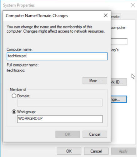 Cambios en el dominio del nombre de la computadora