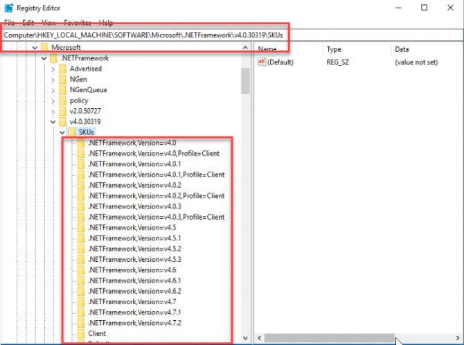 NET Framework 4 7 2 detección en Windows 10, versión 1803