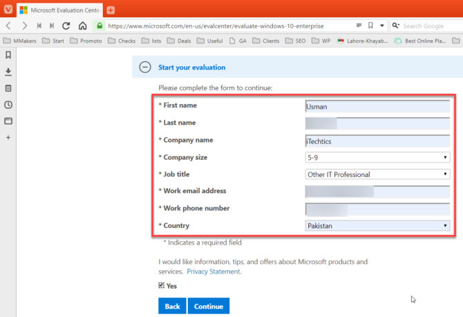 ¡Descargue Windows 10 Enterprise versión 1909 ISO ahora! 2 Complete el formulario para iniciar la evaluación