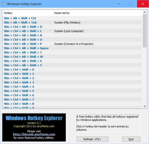 Explorador de teclas de acceso rápido de Windows