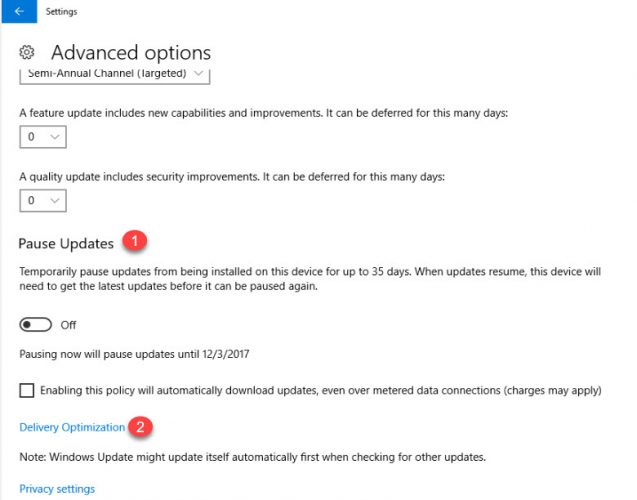 Limitar el uso del ancho de banda de las actualizaciones de Windows en Windows 10 3
