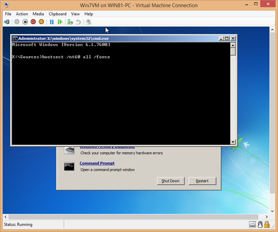 Comando de Windows 7 para arreglar la pantalla negra
