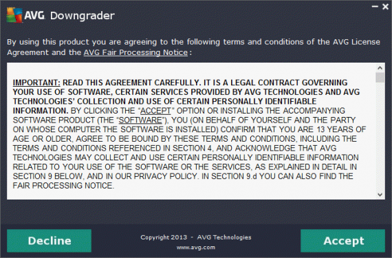 Acuerdo de AVG Downgrader