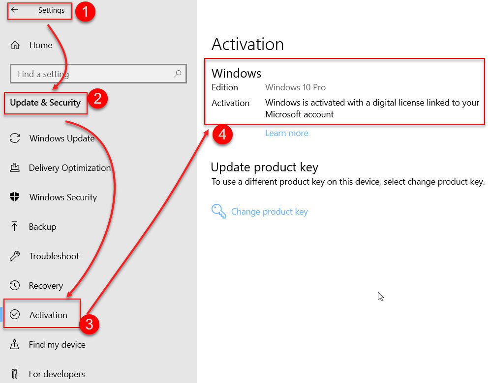 Configuración de activación de Windows 10