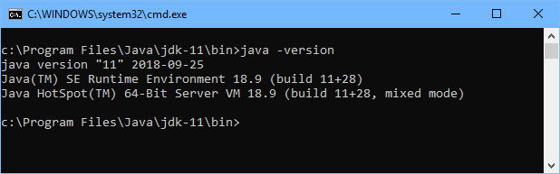 Comprobación de la versión de Java 11